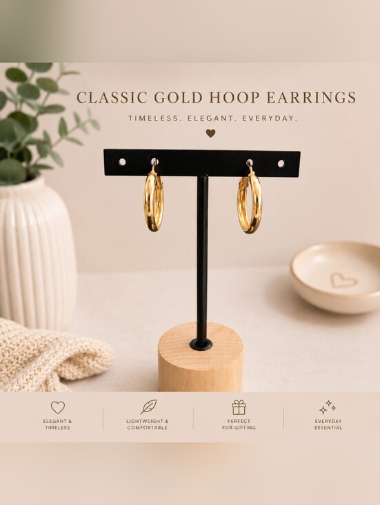 Jewelry - Classic Gold Hoop Earrings for Women - Polished Gold Finish